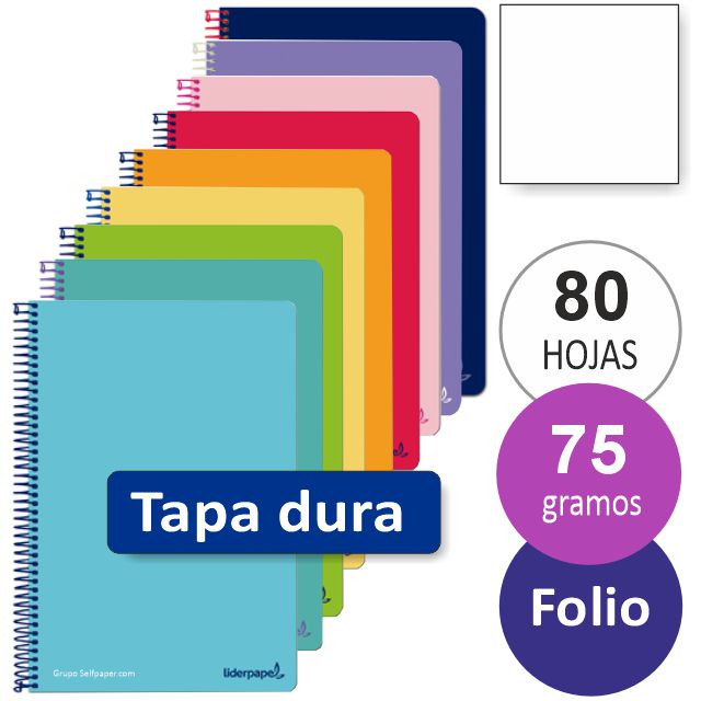 Cuaderno libreta con hojas en blanco, 80 hojas