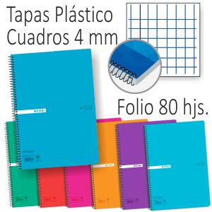 Cuaderno Enri Plus tapas plástico, cuadros 4mm, 70 gramos.