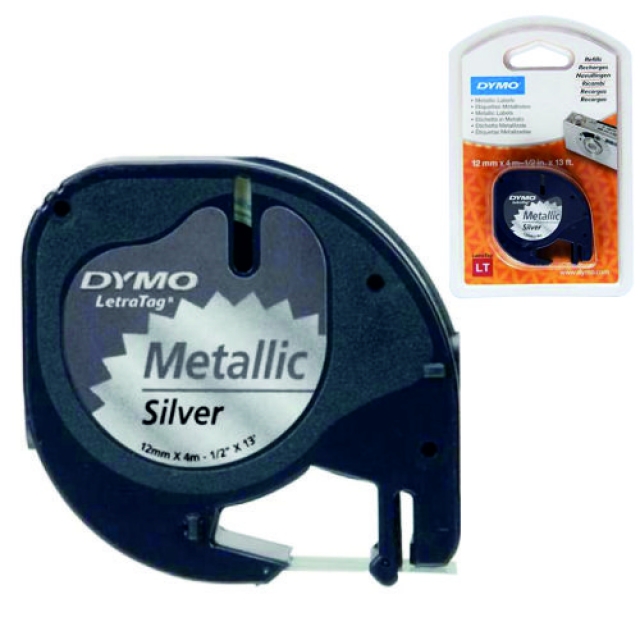 Comprar Cinta Dymo Letratag Metalizada Plata 12mmx4mts