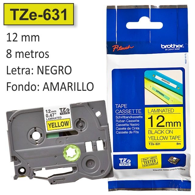 Comprar Cinta Rotuladora Brother TZE-631 negro sobre amarillo 12 mm