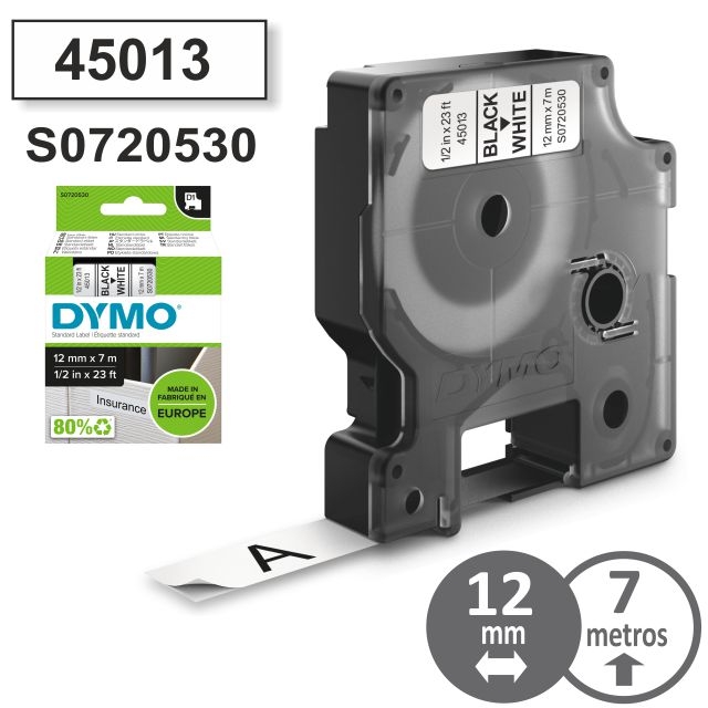 Comprar Cinta rotuladora dymo 12mmx7mts D1 45013 Negra-blanco