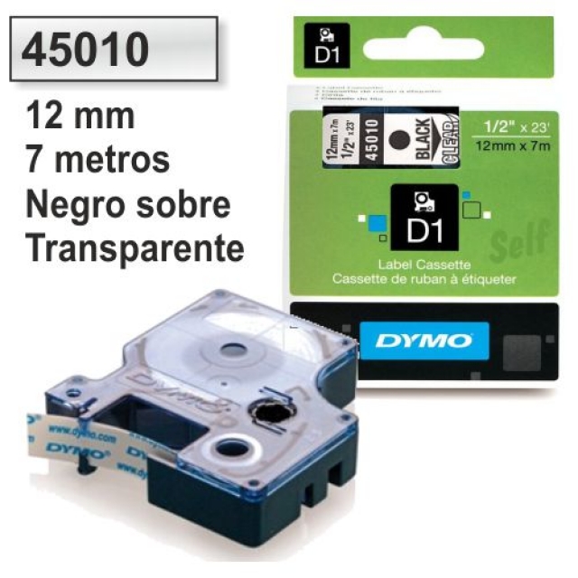 Comprar Cinta para rotuladora Dymo 45010 D1 Negro-transparente 12mm