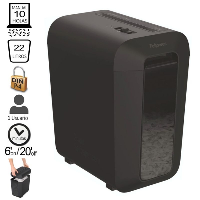 destructora fellowes lx65, partículas, 10 hojas,