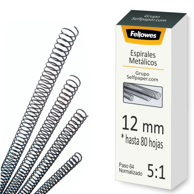 Comprar Espirales metlicas Fellowes 12 mm, paso 64 5-1, gusanillos