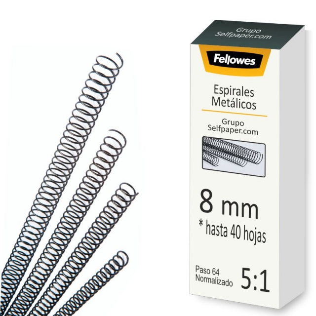 Comprar Espiral metlica Fellowes de 8 mm, paso 5-1 64 encuadernar