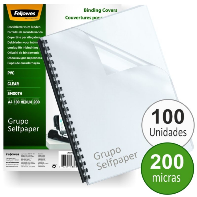 Fellowes 5376102 Portadas encuadernar PVC Transparente 200m, Mercamaterial.