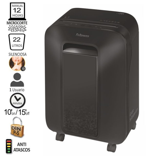 Comprar Destructora Fellowes LX201 microcorte P-5, Negro, 12 hjs.