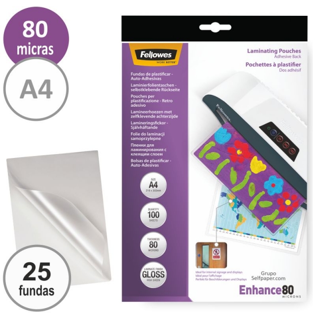 Comprar Fundas para plastificar Din A4, 80 micras, Fellowes, Pack 25