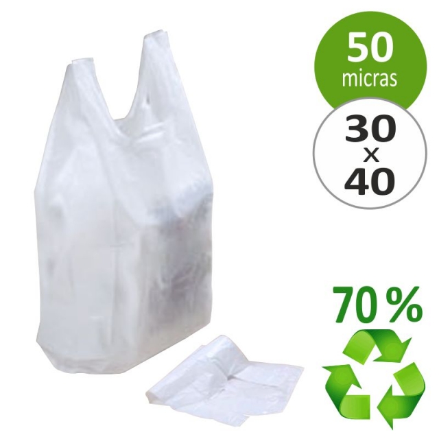 EUROXANTY® Bolsas de Plástico Tipo Camiseta Alta resistencia Material Polietileno de Alta Densidad Con Asas Apta para Alimentos Blanco, 30 x 40-200 uds Reutilizables y Reciclables 