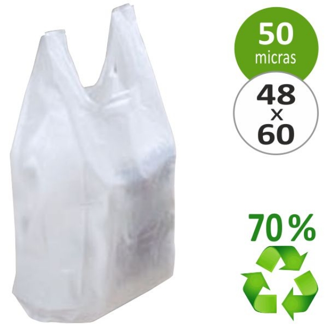 Comprar Bolsas de plástico con asas 48x60 cms 70% recicladas