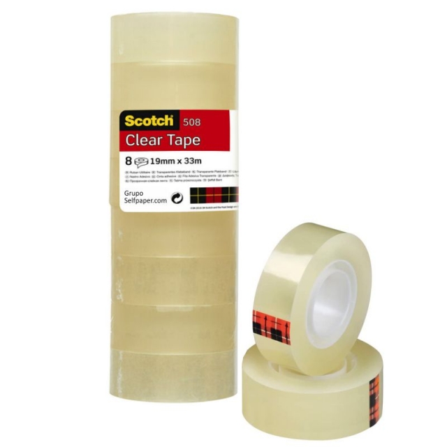 Celo Scotch 508, Cinta adhesiva 19 mm x 33 mts, Torre 8 uds