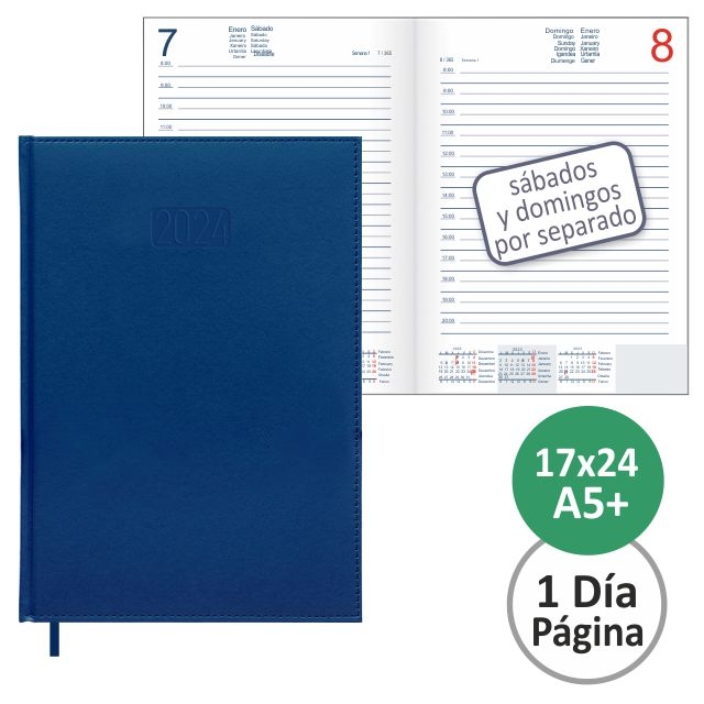 Comprar Agenda encuadernada polipiel 17x24 cm 2024 Dia Pagina azul