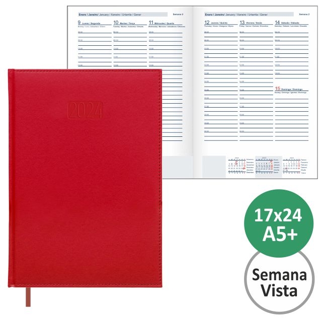 Comprar Agenda Creta 17x24, simil piel, 2024 Semana Vista color rojo