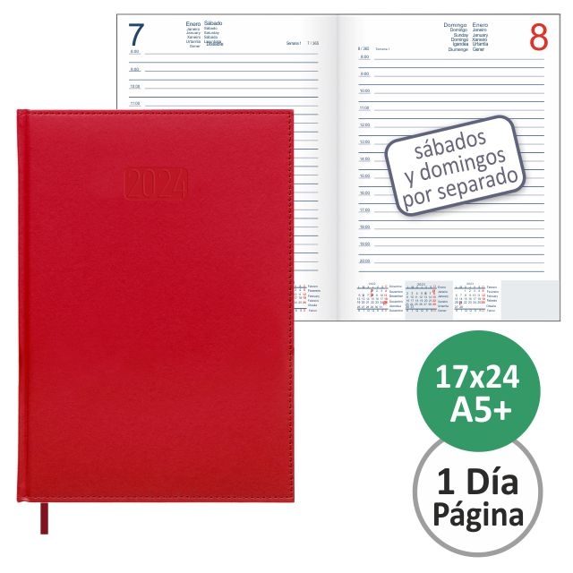 Comprar Agenda Liderpapel Creta 17x24 cm 2024 Dia Pagina color rojo