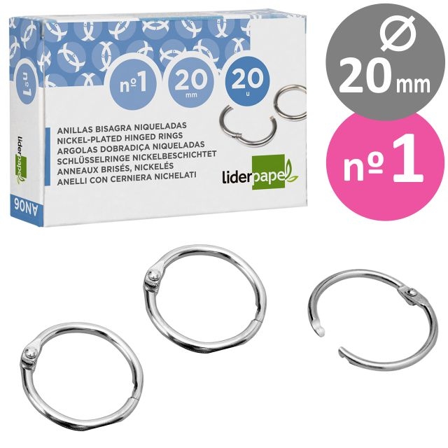 Comprar Anillas de metal 20 mm con bisagra Caja 20 uds. Liderpapel