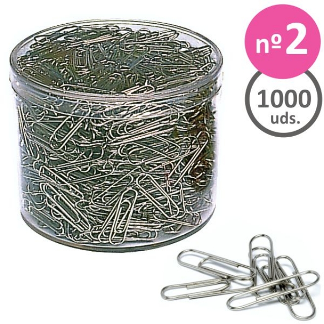 Comprar Bote con 1000 clips del número 2, 33 mm, Envase ahorro