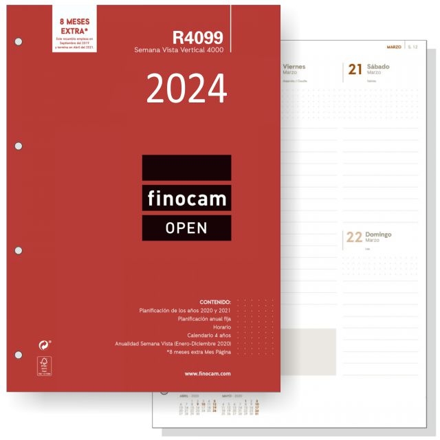 finocam open r4099, recambio agenda din a4, semana