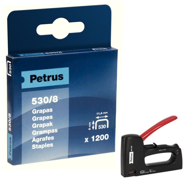 Comprar Grapas Petrus 530/8 para clavadora, cajita 1200 uds. cobre