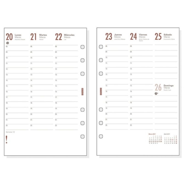 interior recambio agenda finocam r599 semana