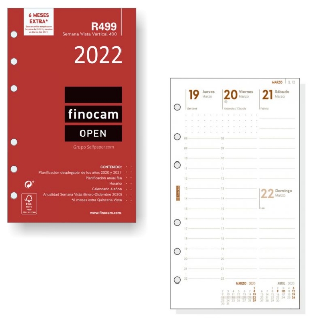 Comprar Recambio agenda Finocam Open r499 semana vista 2022