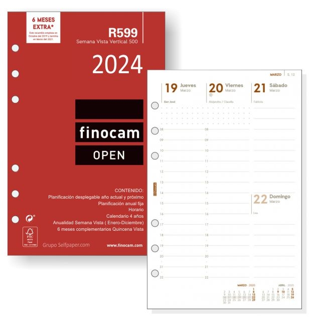Comprar Finocam Open R599, Recambio Agenda Semana vista 2024