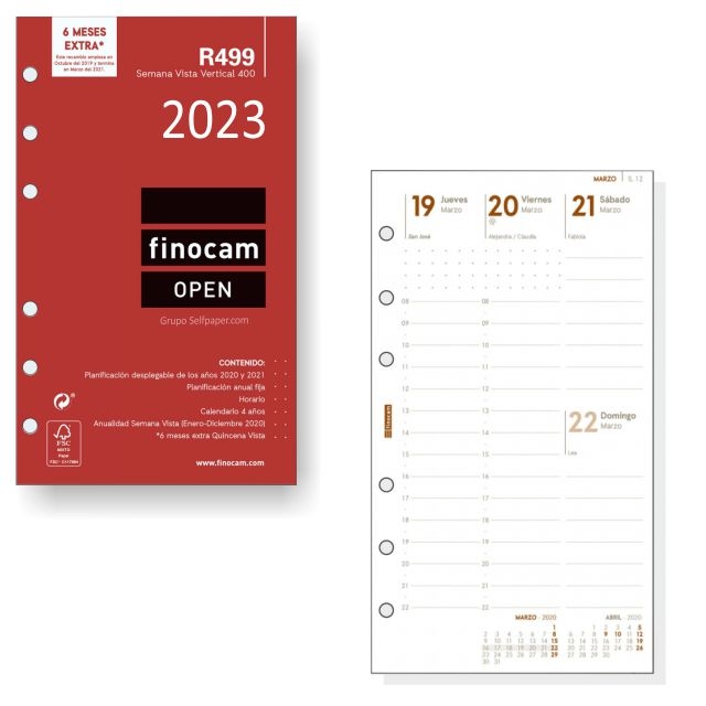 Comprar Recambio agendas Finocam Open 400 semana vista R499 2023