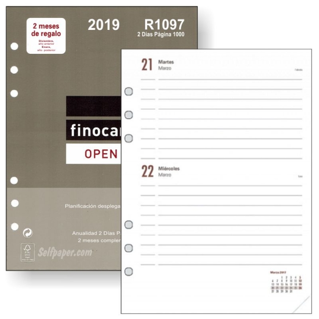 Comprar Finocam R1097, Recambio de agenda dos dias por pagina 2019