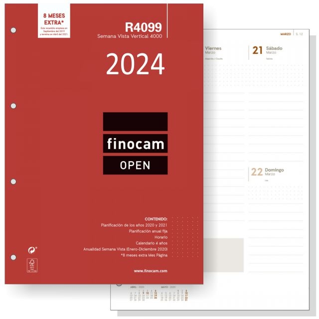 Comprar Finocam Open R4099, Recambio Agenda Din A4, Semanal 2022
