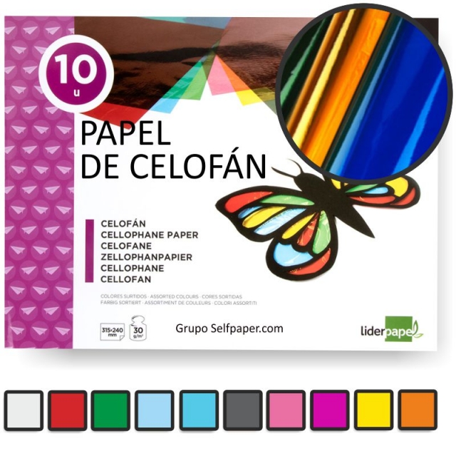 block hojas papel de celofán 10 colores economico