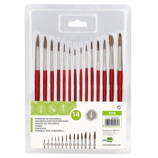 Comprar Pack 14 pinceles escolares acuarela, tamaño surtido
