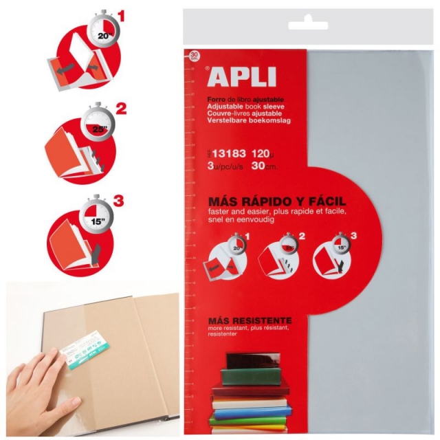 Comprar Forro libros Ajustables Apli, 30 centimetros, Pack 3