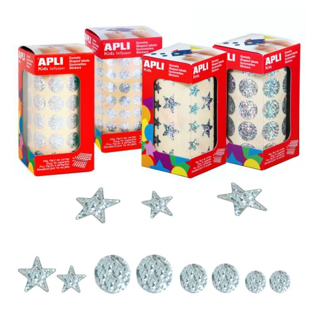 Comprar Gomets Apli hologrficos. Rollo crculos o estrellas