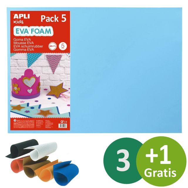 Comprar Pack 5 hojas Foamy Goma Eva Apli 60x40 cms azul claro