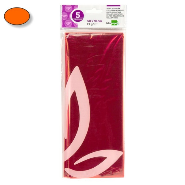 Comprar Papel celofán Naranja, Liderpapel CL12, Pack 5 hojas