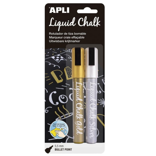 Comprar Pack 2 marcadores tiza lquida dorado plateado Apli 14847