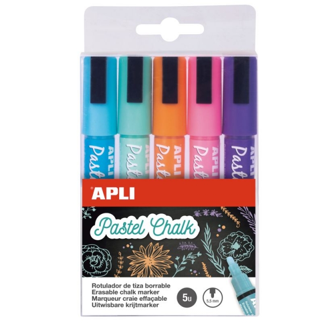Comprar Apli 14735, Pack 5 marcadores tiza liquida pastel claritos