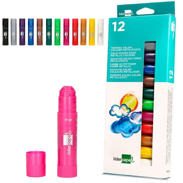 Comprar Pack 12 barritas témperas sólidas colores Liderpapel