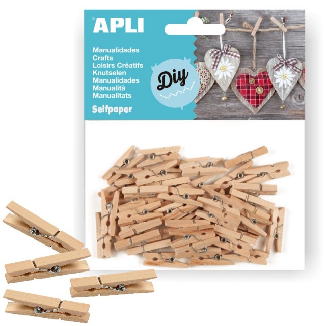 Comprar Mini Pinzas de madera natural Apli, paquete 45 u