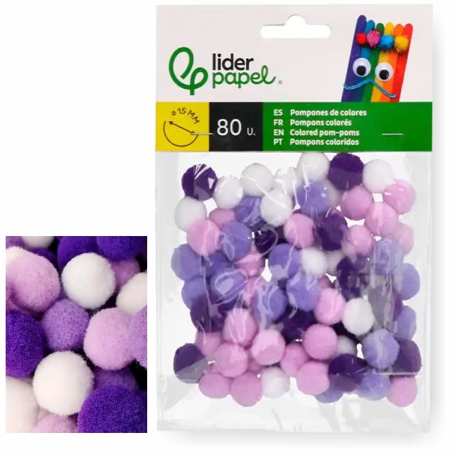 Comprar Pack 80 pompones violetas, lilas, morados manualidades