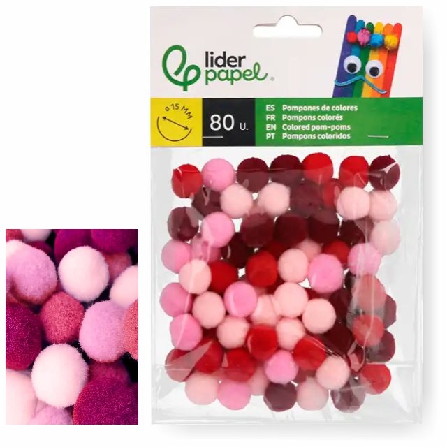 Comprar Pompones rosas, rojos, granates para manualidades pack 80