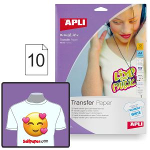Apli 04128, 10 hojas papel transfer camisetas, tela blanca