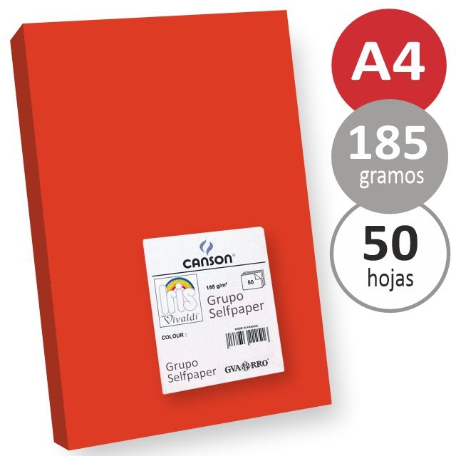 Comprar Pack 50 cartulina Canson Din A4 rojo tomate 185 grs