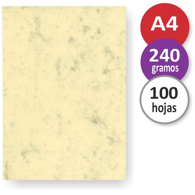 Comprar Pack 100 cartulinas marmoleadas pergamino Crema Beig A4