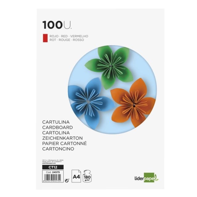 cartulinas din a4 folio color rojo 180 gramos