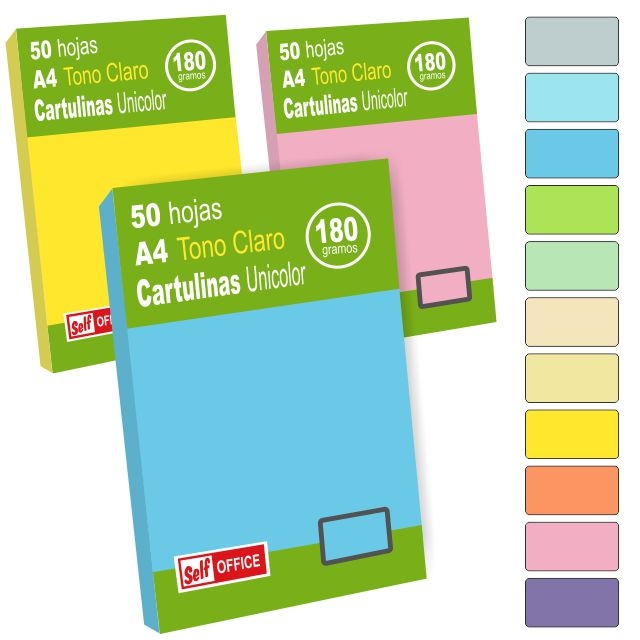 Comprar Cartulinas Folio Din A de tonos claros Pte. 50 unicolor