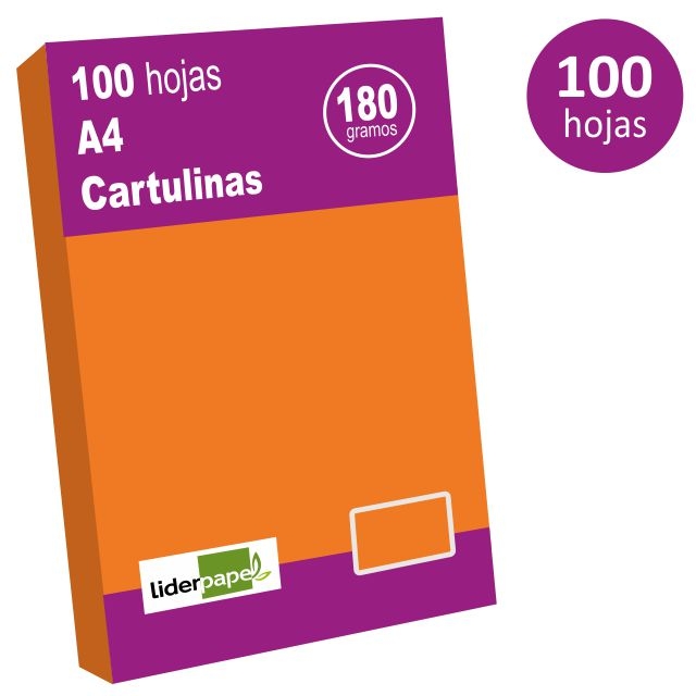 Comprar Pack 100 hojas cartulinas Din A4, folio, liderpapel Naranja