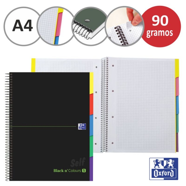 cuaderno oxford con separadores black n colours