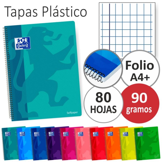 Comprar Libreta Oxford folio, tapas plstico, 80 hojas, 90 gramos