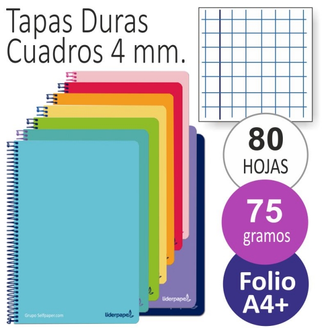 Colonos lanzador Pareja Cuadernos, libretas tapas duras económicas folio cuadros 4mm, Mercamaterial.