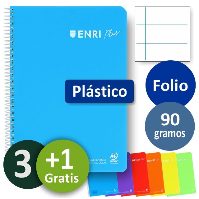 Cuadernos Enri 1 raya horizontal, tapas de plástico 90 grs